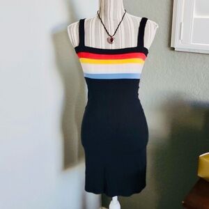 AERO Seriously Soft Black Dress w/ Multicolor Stripes on Top. Small, EUC (PM-5)